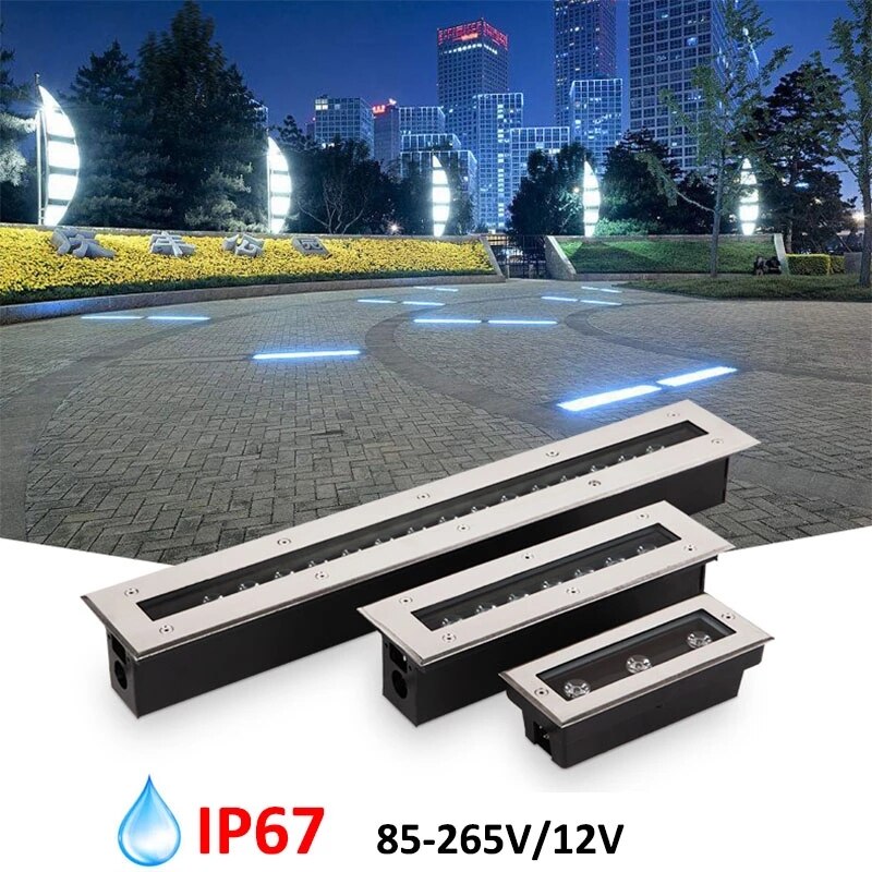 IP67 직사각형 LED 지상 빛 옥외지면 빛 9W 12w 18w 야드 벽 세탁기 12V 220V LED 계단은 지하 램프를 묻혔다